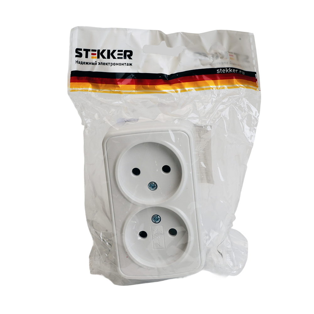 розетка накладная 2-местная stekker basic pst10-502-20 50075