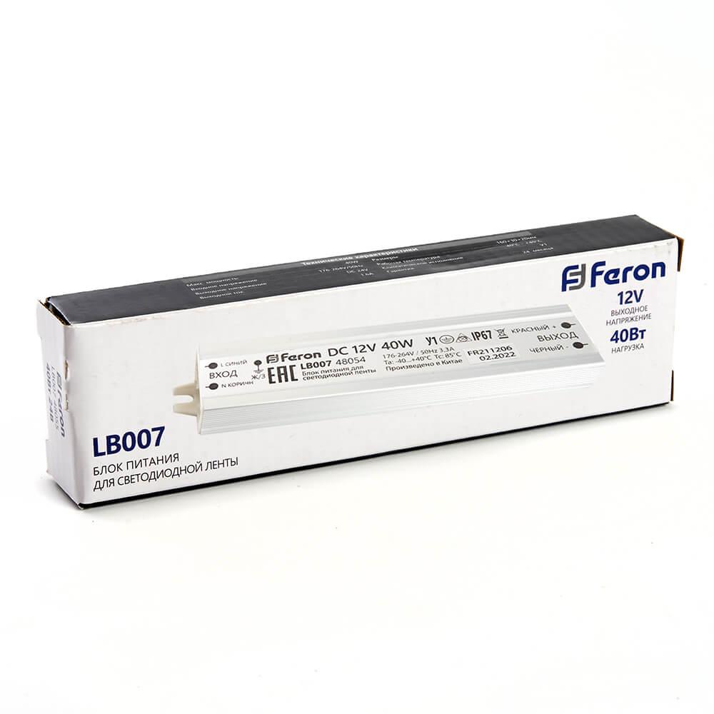 блок питания для светодиодной ленты feron lb007 12v 40w ip67 3,3a 48054