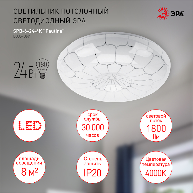 потолочный светильник эра spb-6-24-4k pautina б0054069