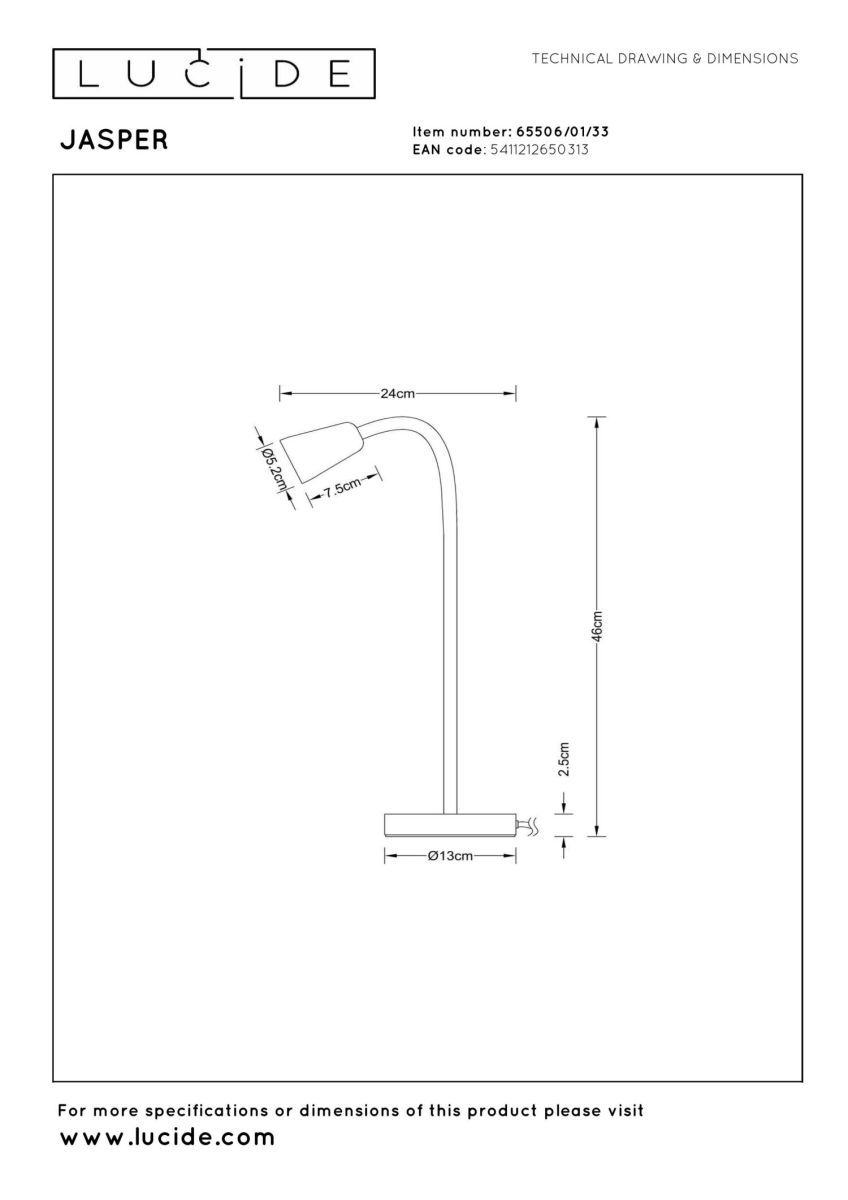 настольная лампа lucide jasper 65506/01/33