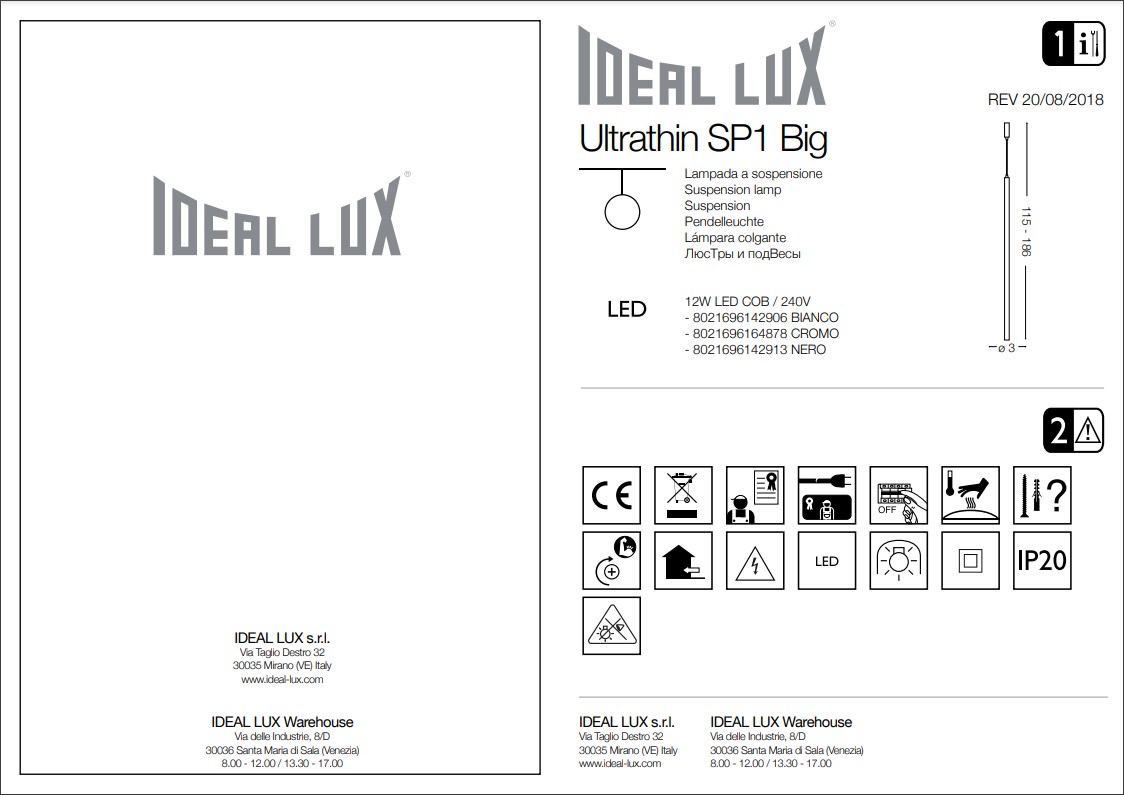 подвесной светодиодный светильник ideal lux ultrathin d100 round nero