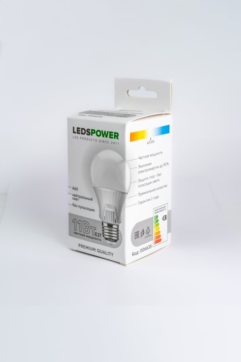 светодиодная лампа leds power a60 e27 11вт 4000к 006635