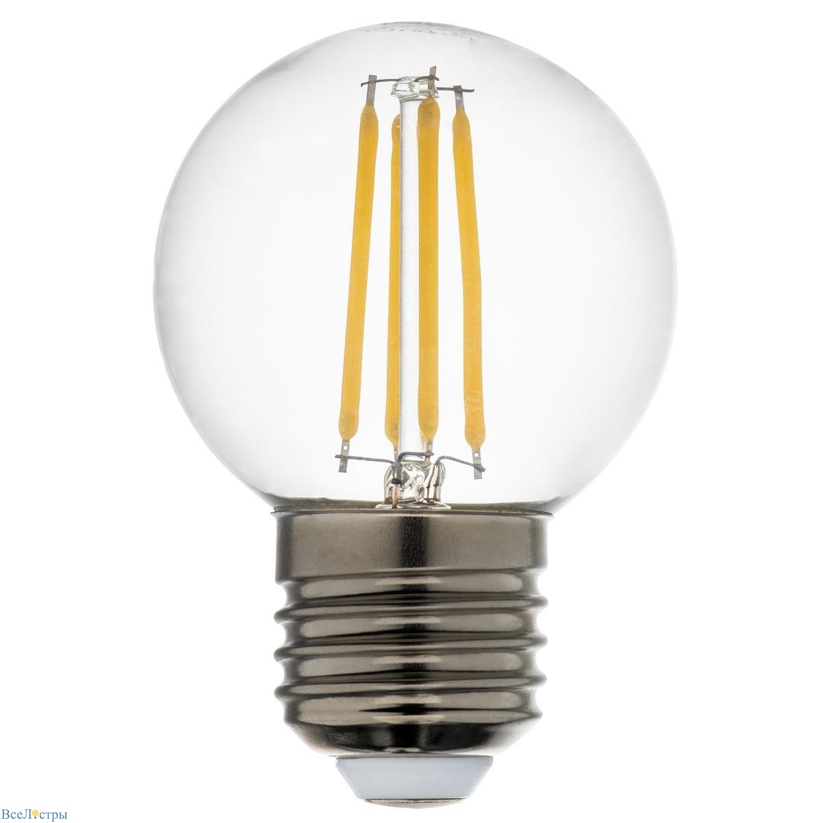 лампа светодиодная филаментная lightstar led filament e27 6w 3000k шар прозрачный 933822