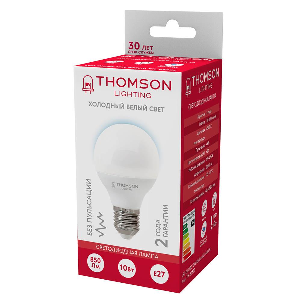 лампа светодиодная thomson e27 10w 6500k шар матовая th-b2320