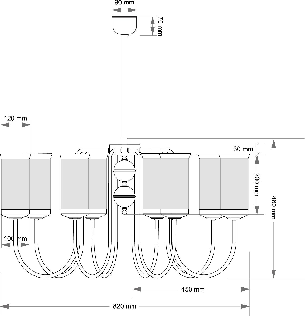 люстра на штанге kutek olzano olz-zw-8(p)