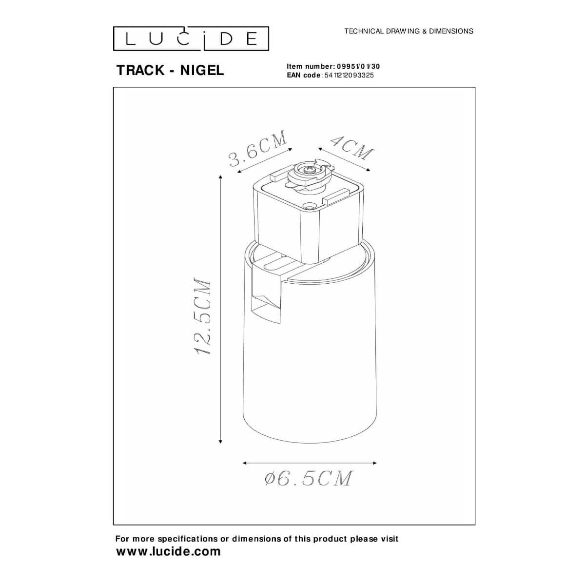 трековый светильник lucide nigel 09951/01/30