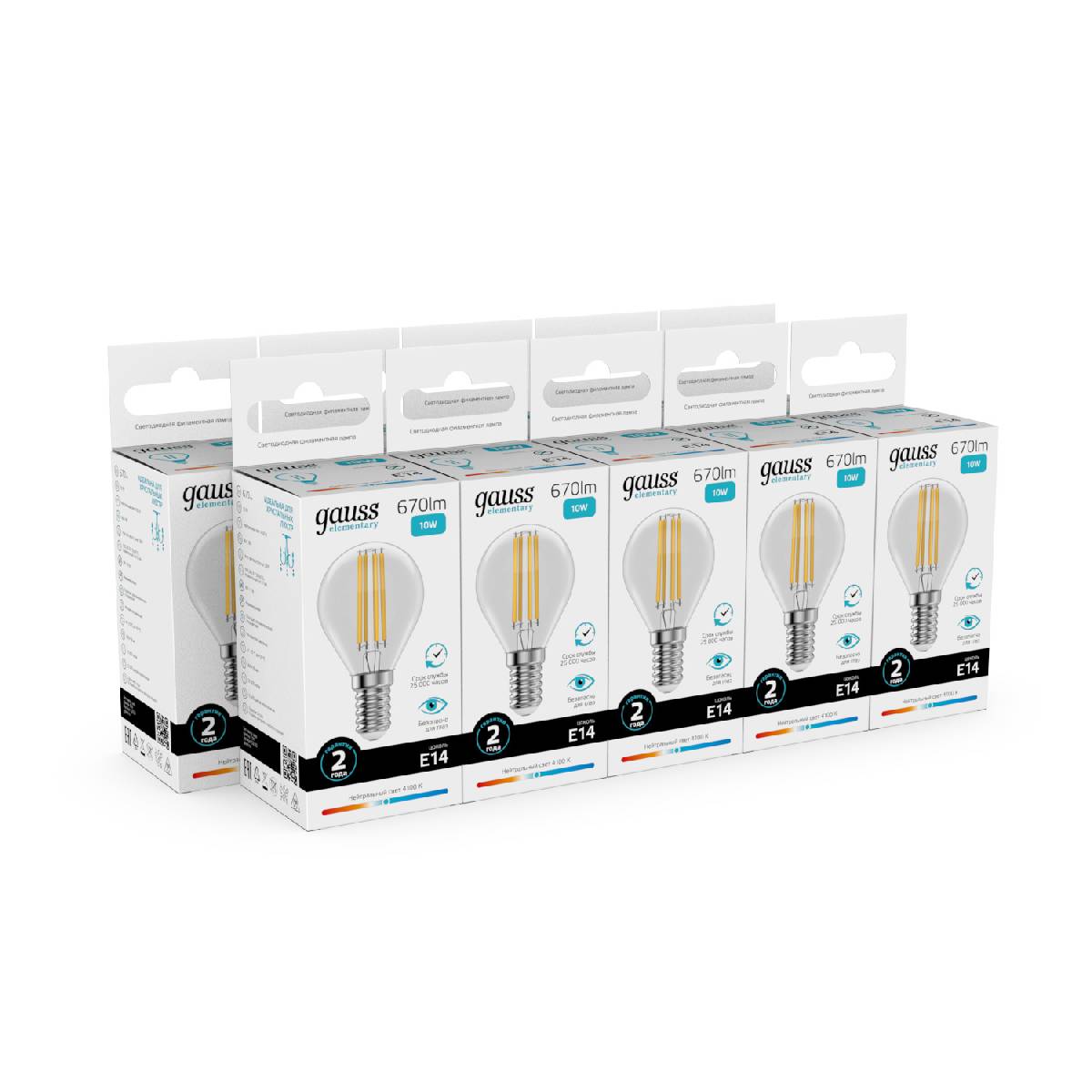 лампа светодиодная gauss filament elementary e14 10w 4100k 52120