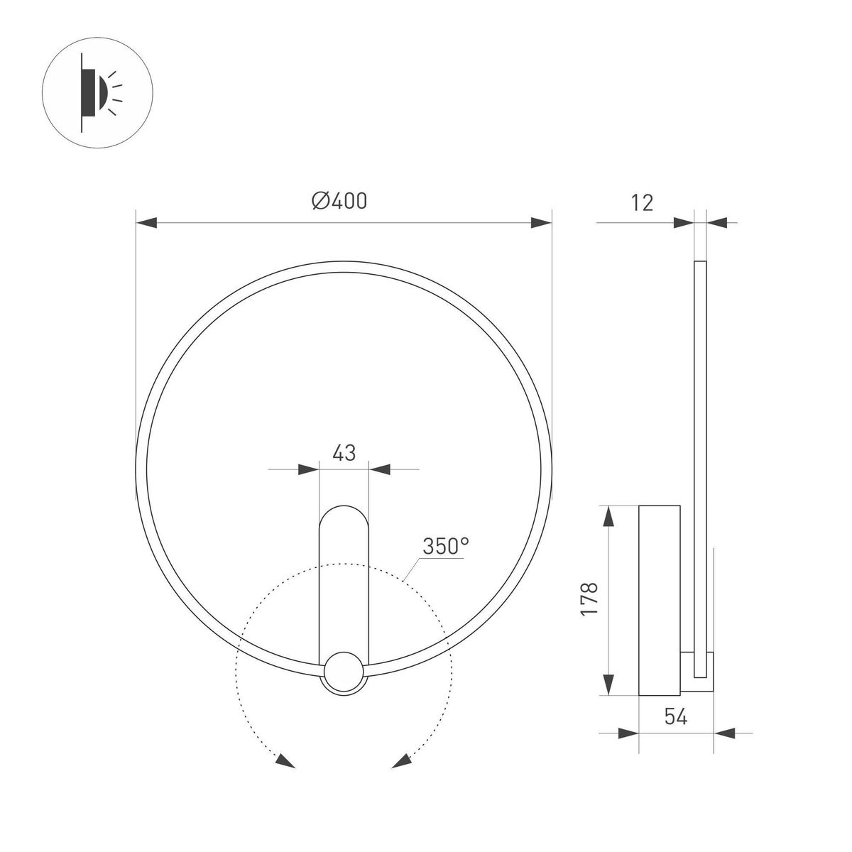 настенный светильник arlight sp-vinci-ring-r400-13w day4000 037063