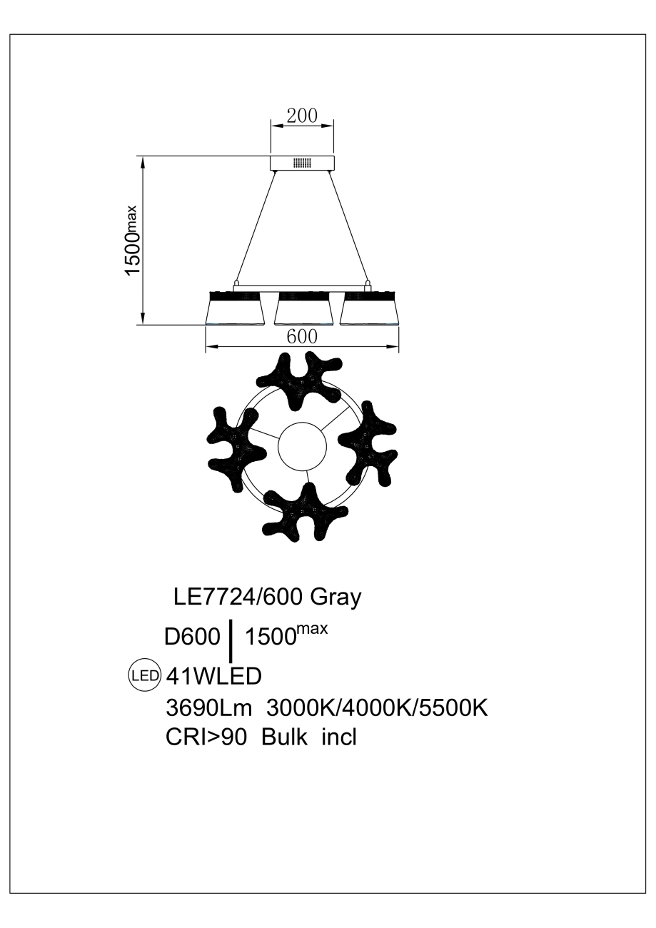 подвесная люстра recif le7724/600 grey