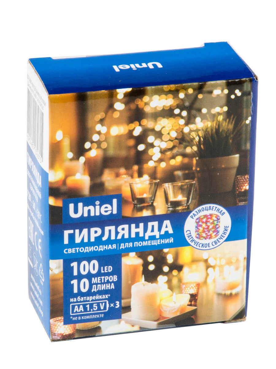 светодиодная гирлянда uniel роса (ul-00005483) разноцветный uld-s1000-100/scb/3aa multi ip20 dew