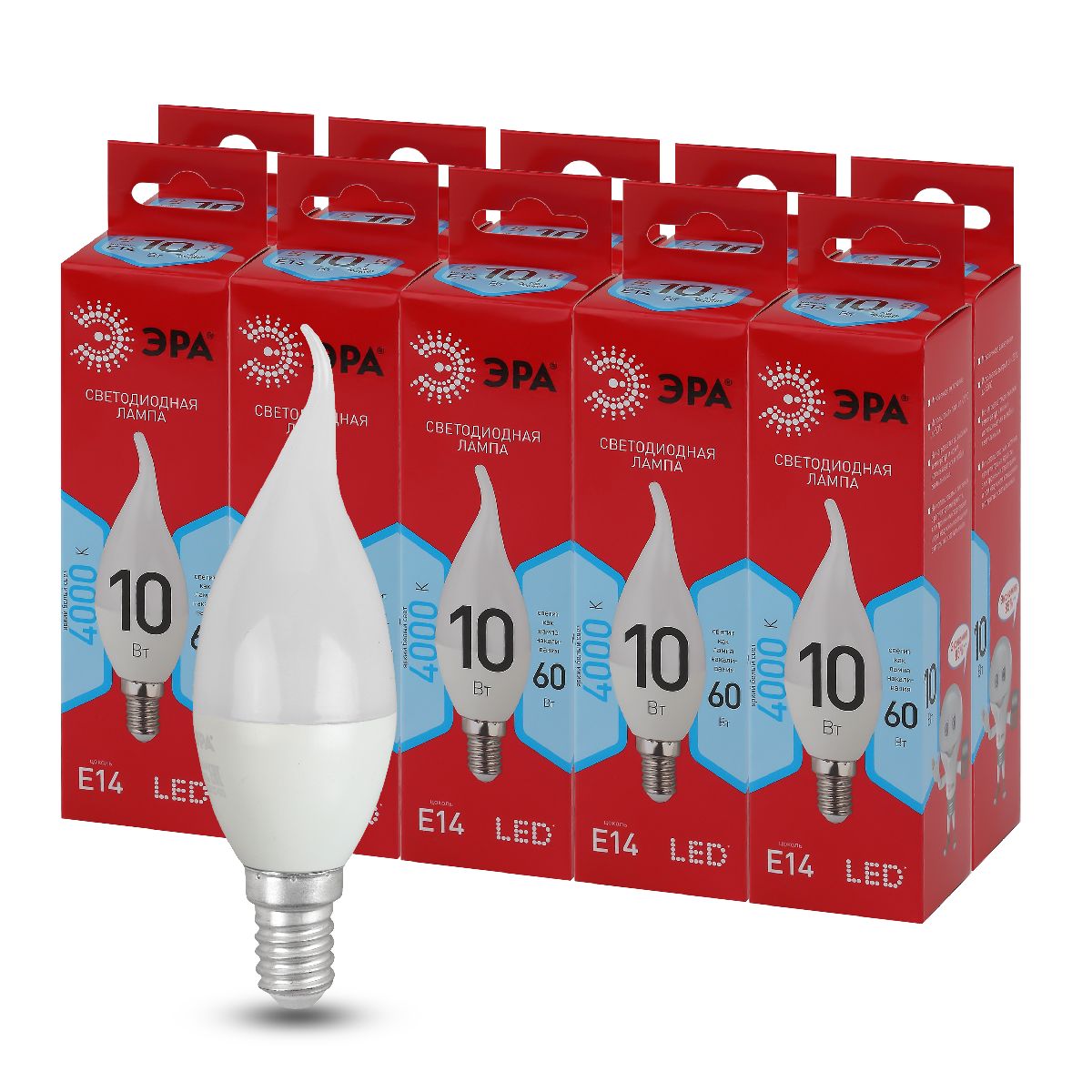 лампа светодиодная эра e14 10w 4000k led bxs-10w-840-e14 r б0051849