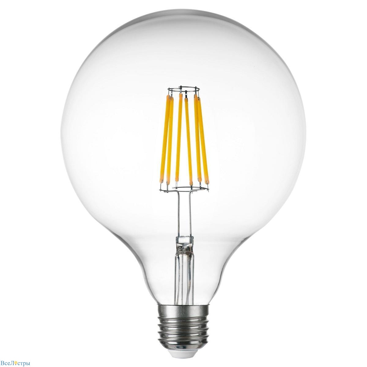 лампа светодиодная филаментная lightstar led filament e27 10w 3000k груша прозрачная 933202