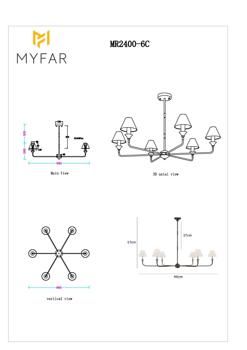 люстра на штанге myfar leon mr2400-6c
