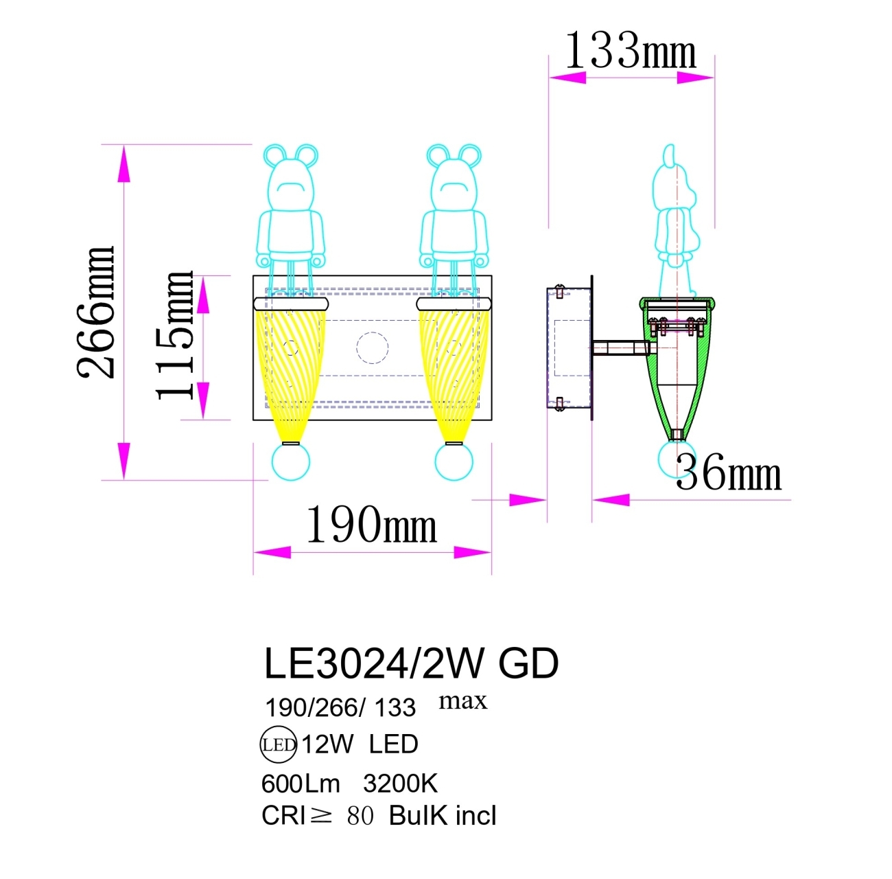 бра joli le3024/2w gd