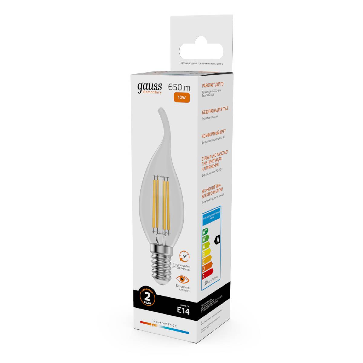 лампа светодиодная gauss filament elementary e14 10w 2700k 42110