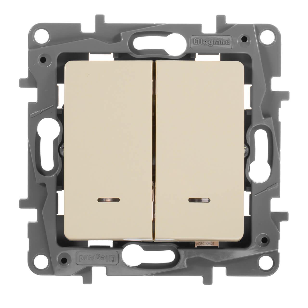 выключатель двухклавишный legrand etika с подсветкой 10a 250v белый 672204