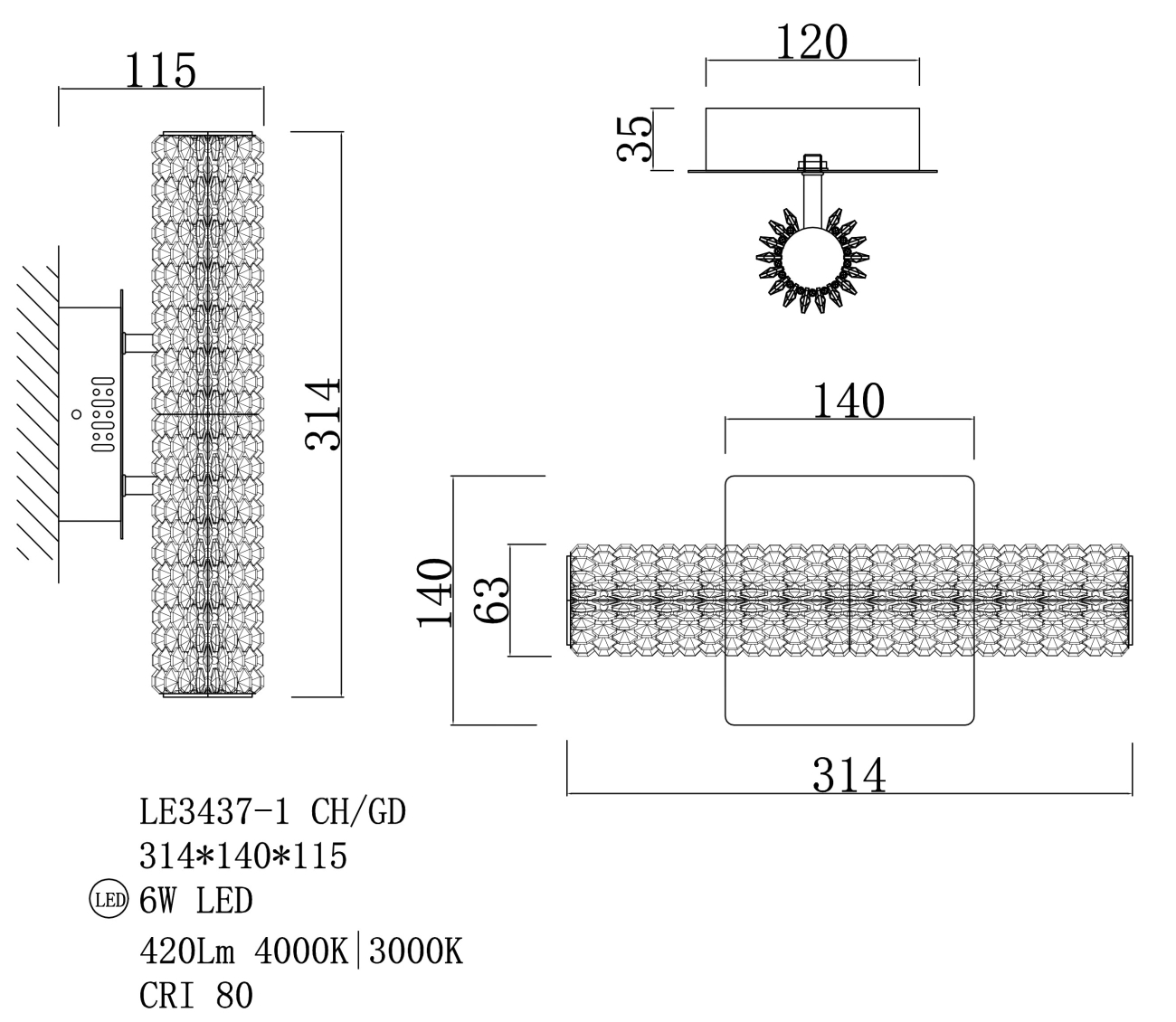 бра juliana le3437-1 gd