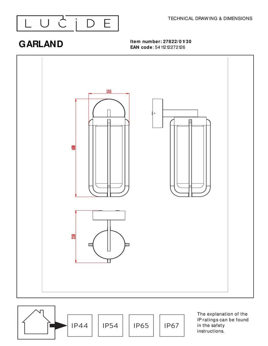 уличный настенный светильник lucide garland 27822/01/30