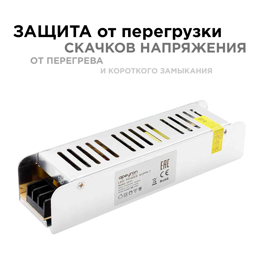 блок питания apeyron 12в 60вт ip20 5а 03-47