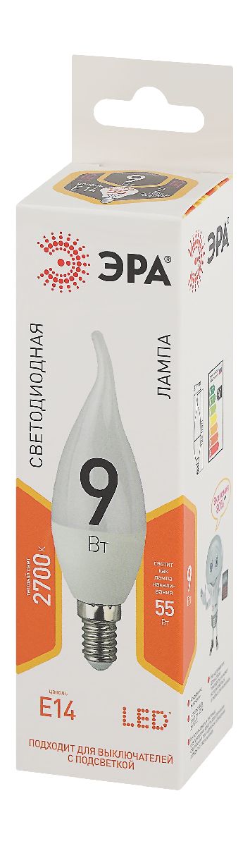 лампа светодиодная эра e14 9w 2700k led bxs-9w-827-e14 б0027973