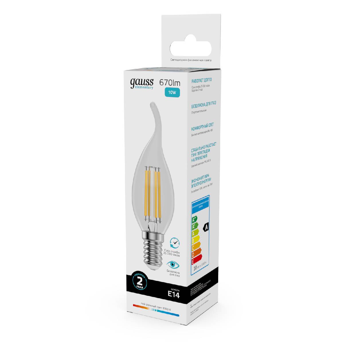 лампа светодиодная gauss filament elementary e14 10w 4100k 42120