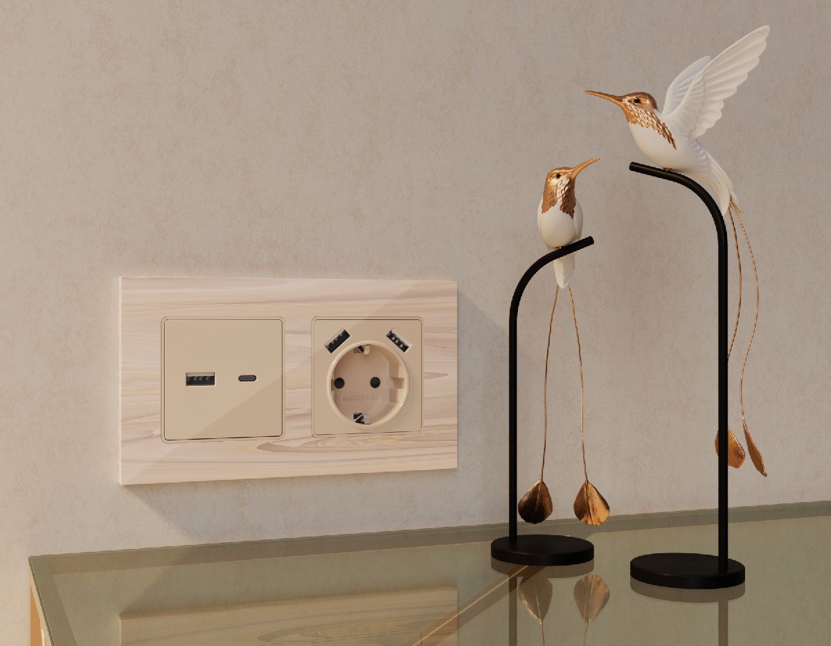 комплект механизма розетки 2usb a+c 20w (быстрая зарядка) ambrella volt alfa ma311010