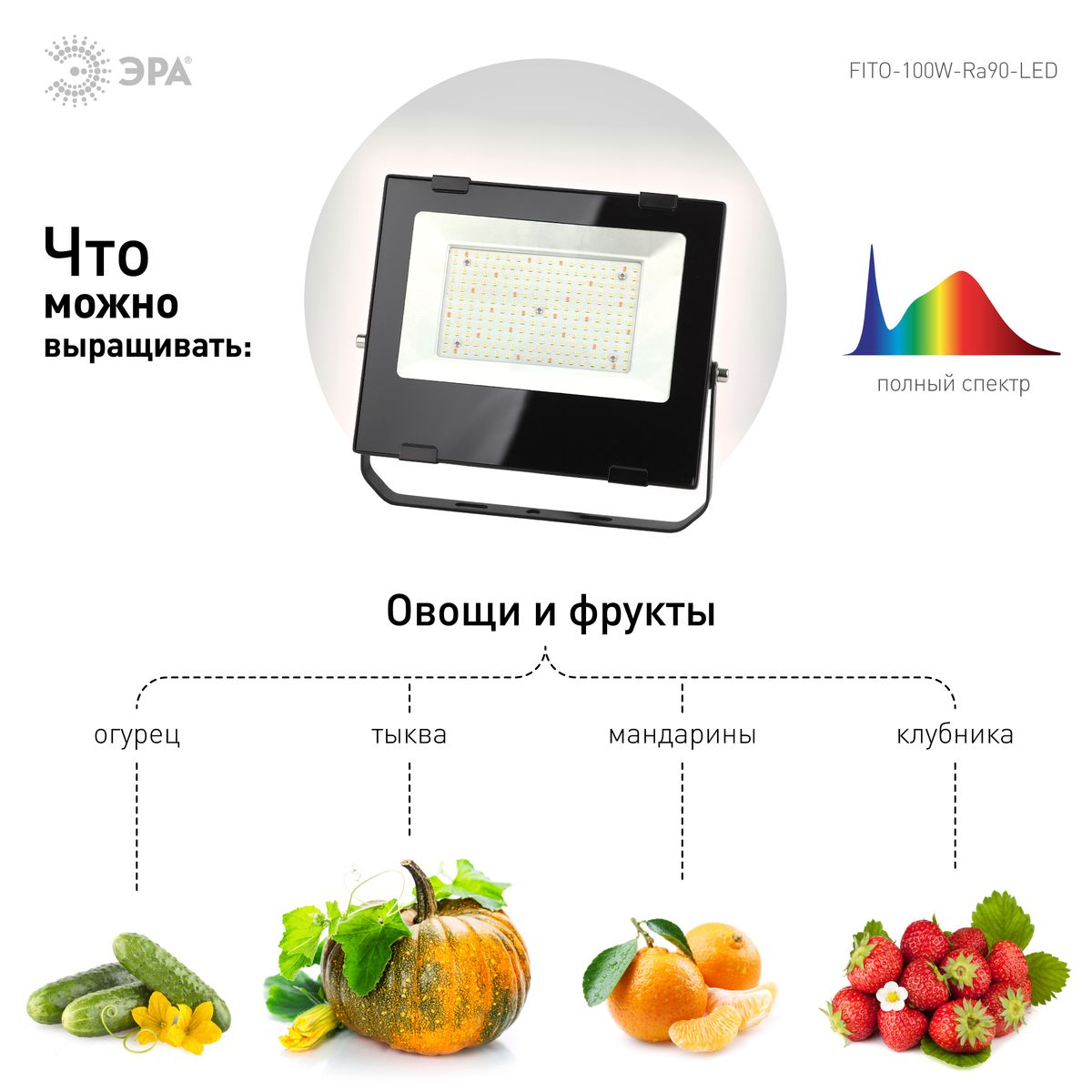 фитопрожектор для растений эра fito-100w-ra90-led б0047876