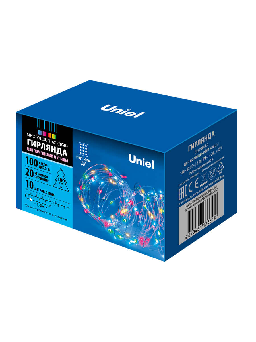 уличная светодиодная гирлянда (ul-00007180) uniel 220v разноцветный uld-s1000-100/dta/rc rgb ip44