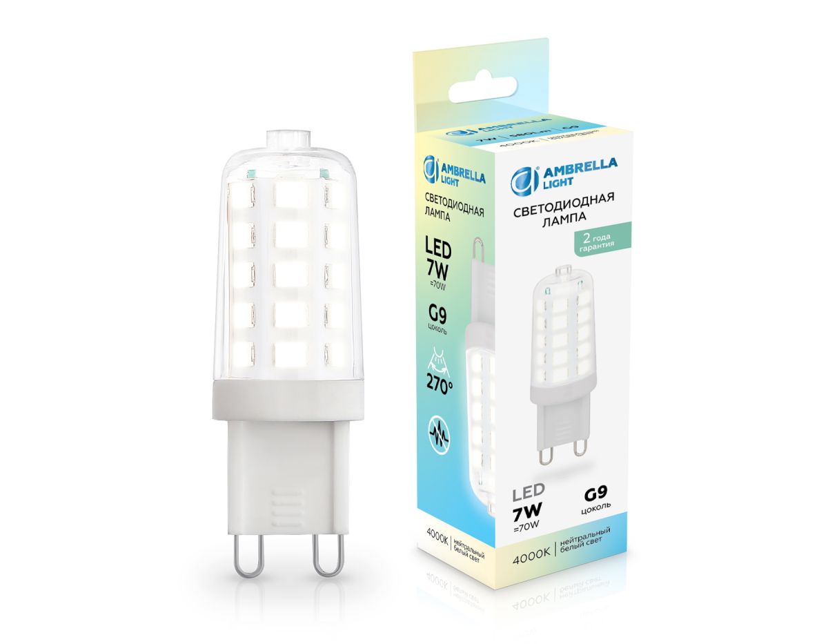 светодиодная лампа ambrella light bulbing g9 7w 4000k 100704