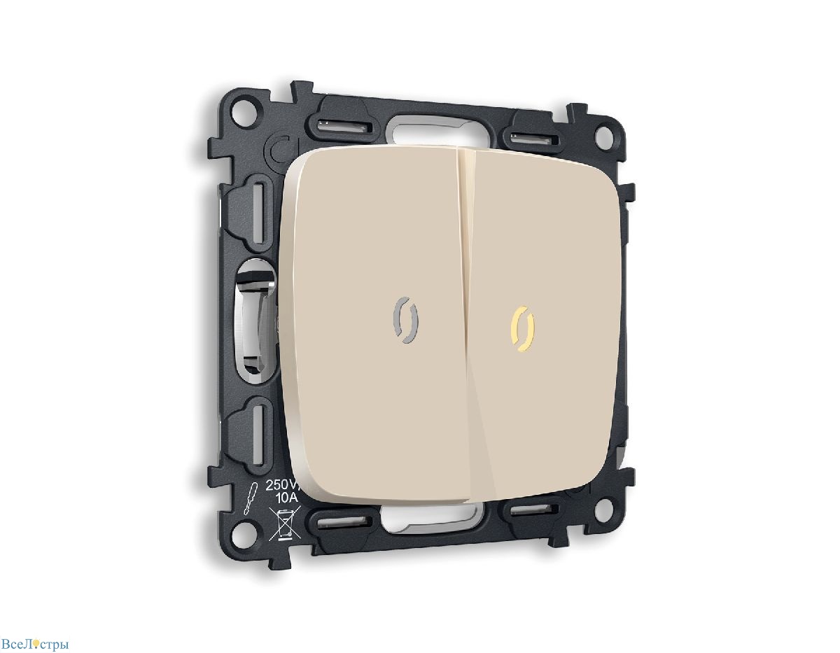 комплект механизма 2-кл проходного выключателя с подсветкой ambrella volt omega mo324030