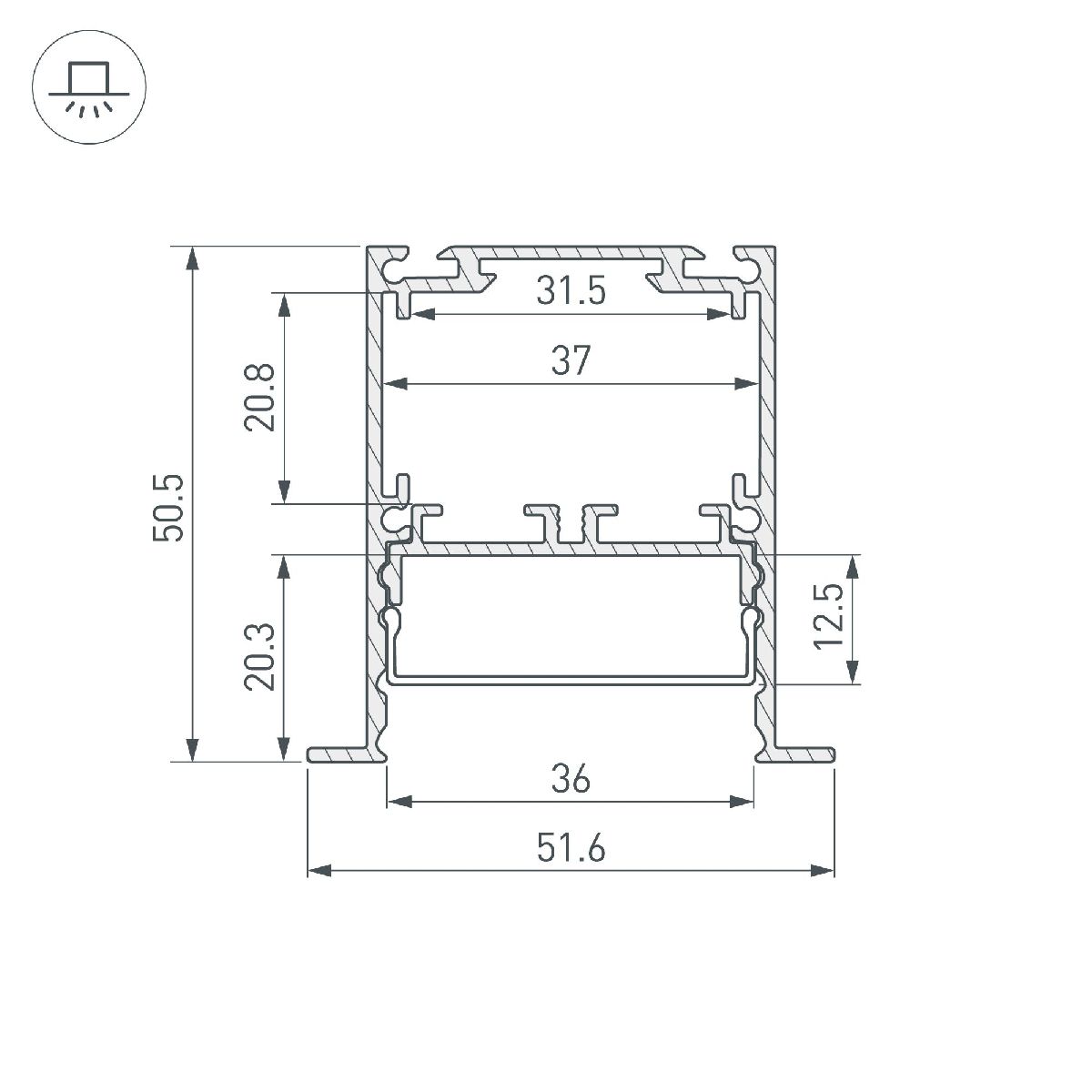 алюминиевый профиль arlight sl-linia52-3l-f-2000 anod 044682