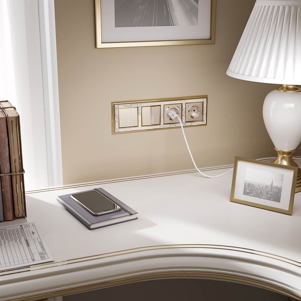 накладка для розетки usb werkel шампань w1179511 4690389157462