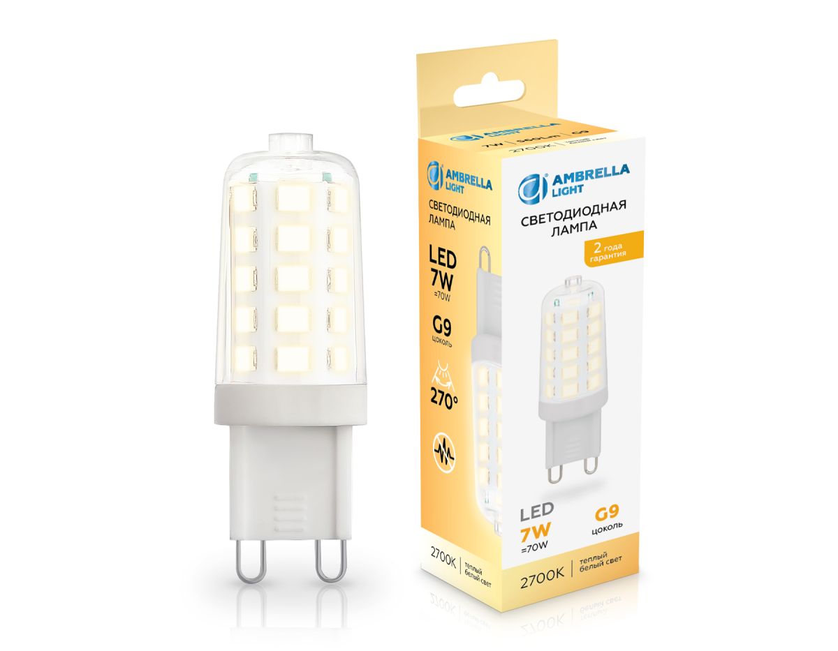 светодиодная лампа ambrella light bulbing g9 7w 2700k 100703