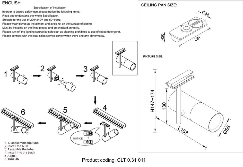 трековый светильник crystal lux clt 0.31 011 bl
