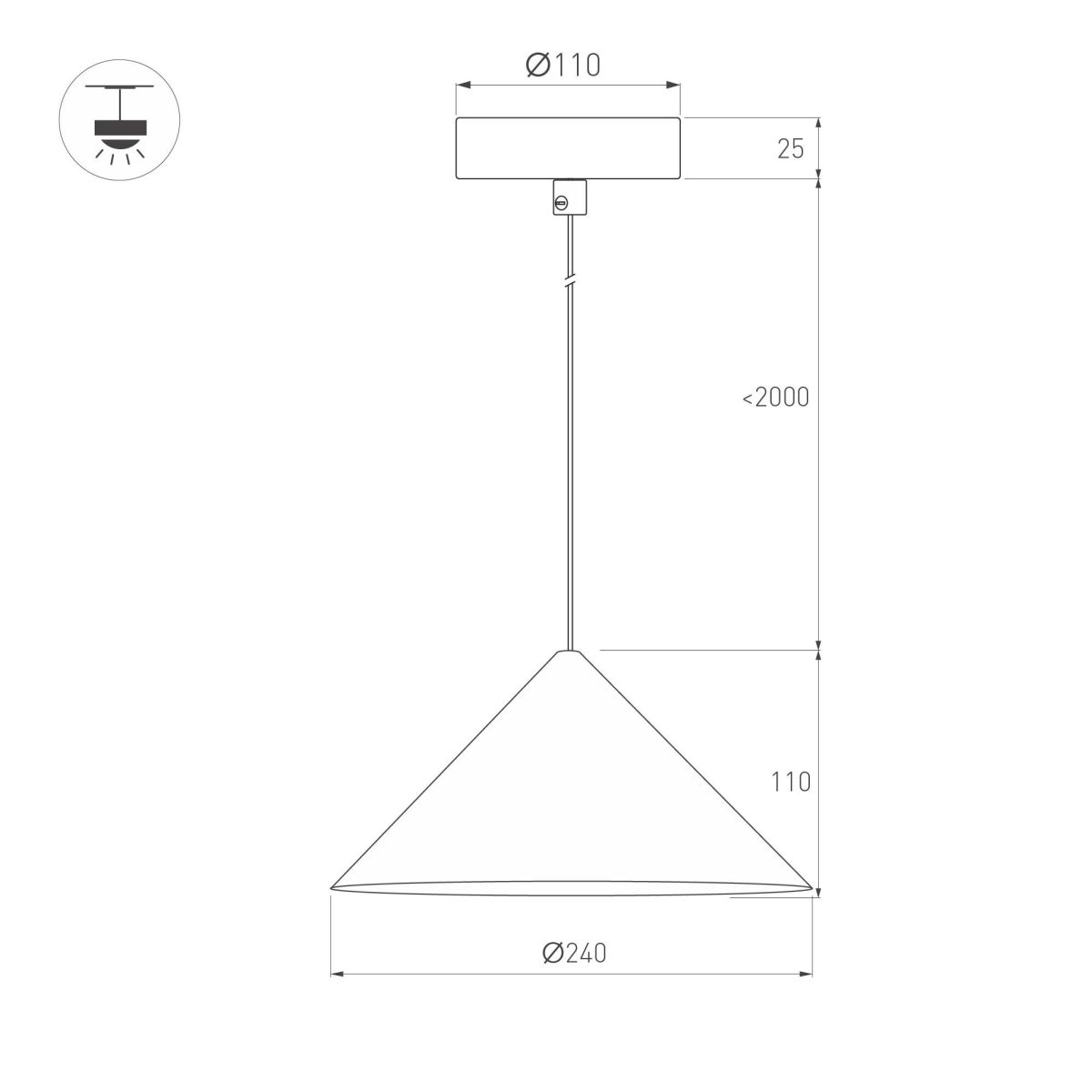 подвесной светильник arlight sp-makoto-r240-10w warm3000 (wh, 36 deg, 230v, triac) 057211