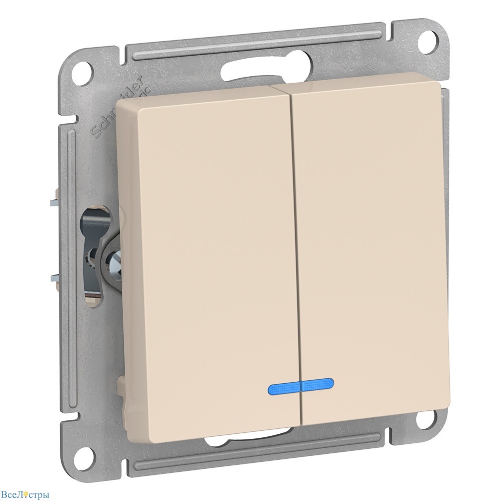 выключатель 2-клавишный с подсветкой, сх.5а, 10ах systeme electric atlasdesign atn000253