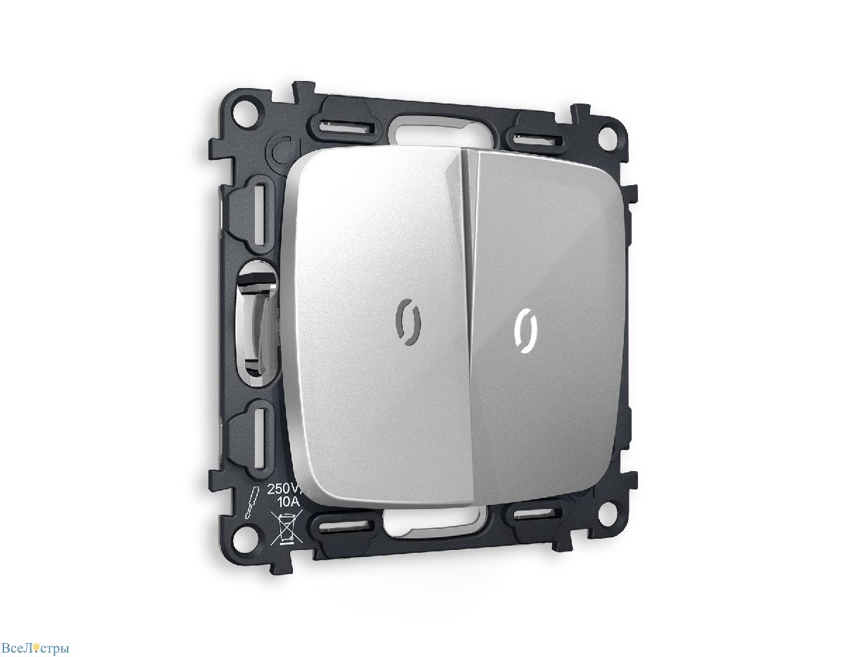 комплект механизма 2-кл проходного выключателя с подсветкой ambrella volt omega mo404035