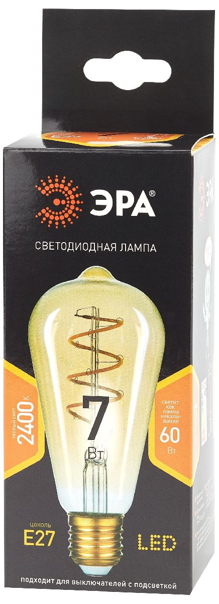 лампа светодиодная эра e27 7w 2400k f-led st64-7w-824-e27 spiral gold б0047665