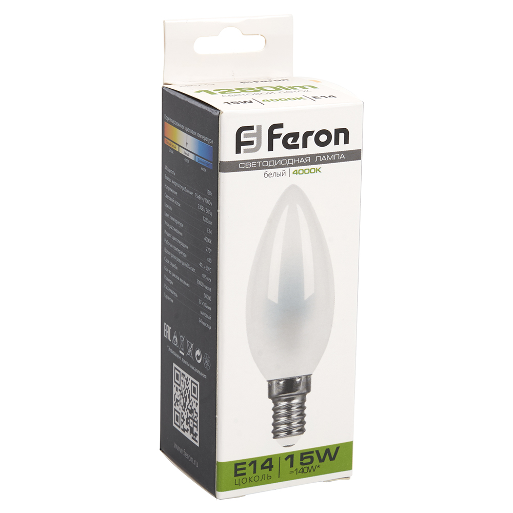 лампа светодиодная feron lb-717 свеча e14 15w 4000k 38257