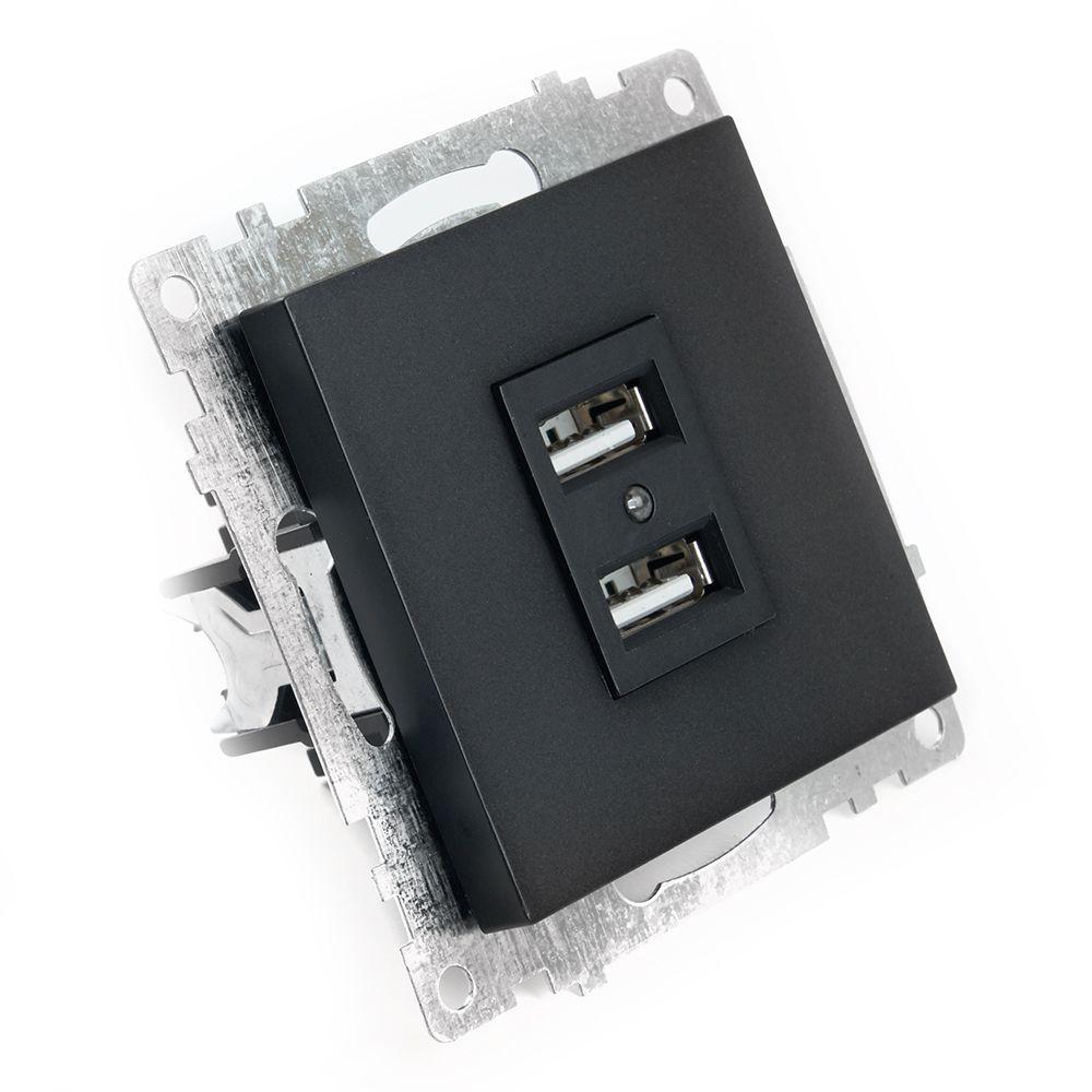 розетка 2хusb stekker катрин черный gls10-7115-05 39616