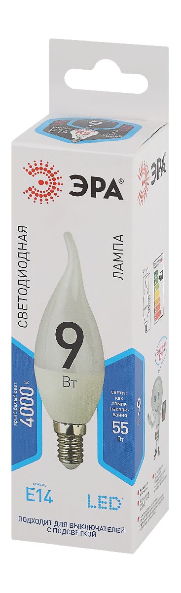 лампа светодиодная эра e14 9w 4000k led bxs-9w-840-e14 б0027974