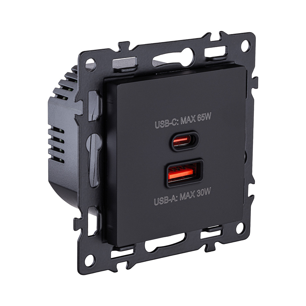 розетка usb a+c 65w, черный kollinger asthetik as-024bk
