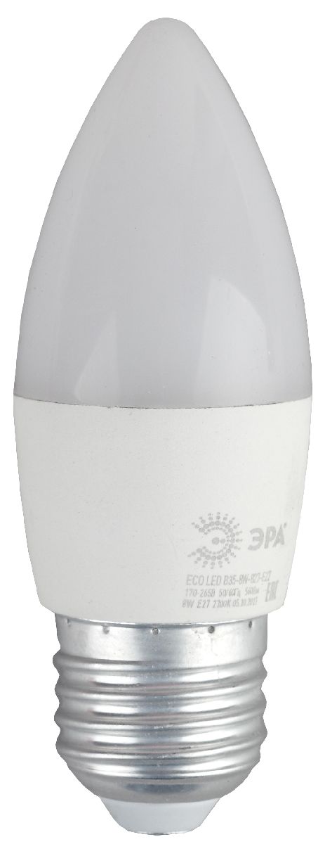 лампа светодиодная эра e27 8w 2700k eco led b35-8w-827-e27 б0030020