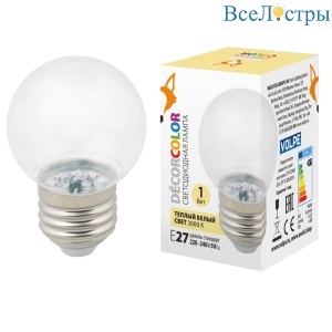 LED-G45-1W/3000K/E27/CL/С
