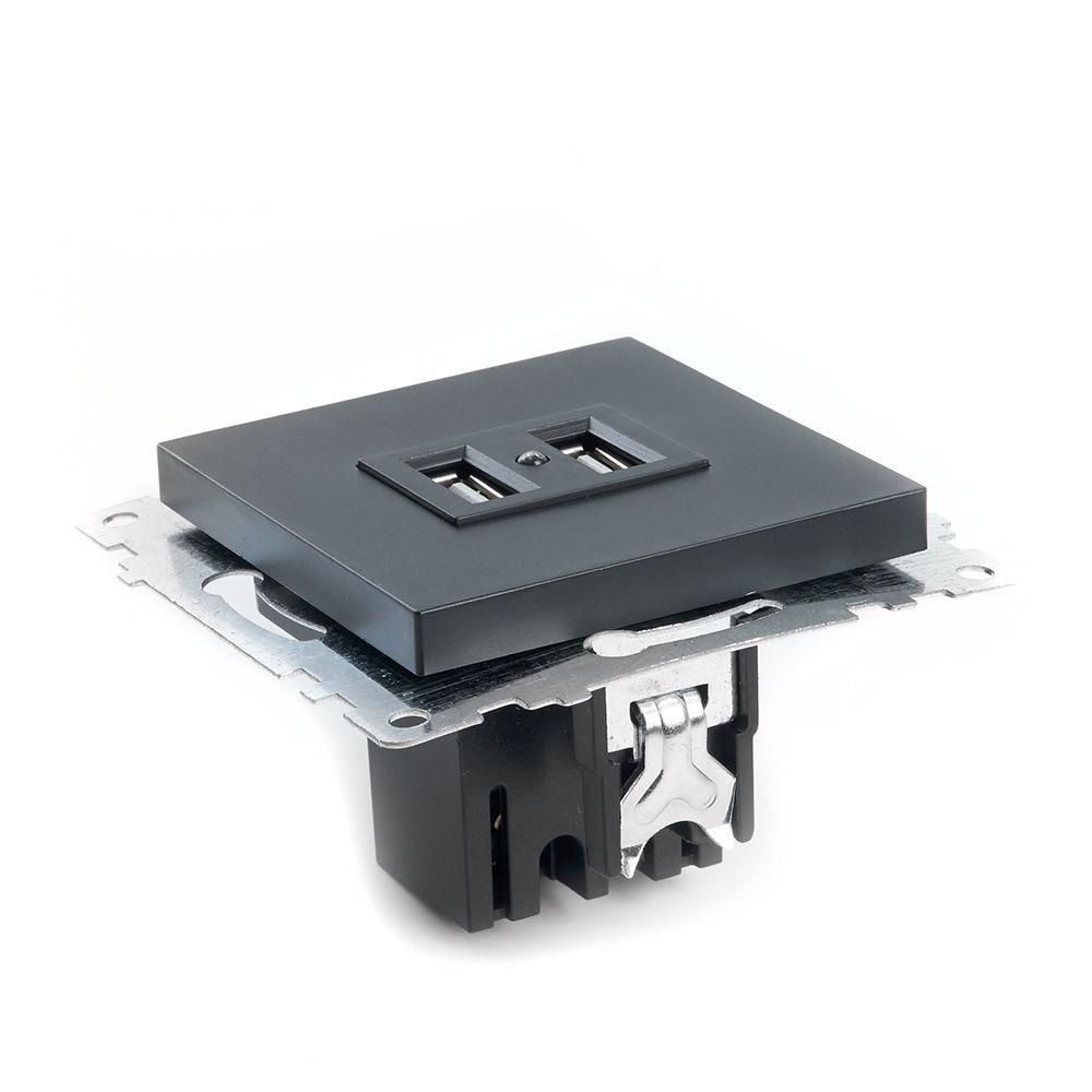 розетка 2хusb stekker катрин черный gls10-7115-05 39616