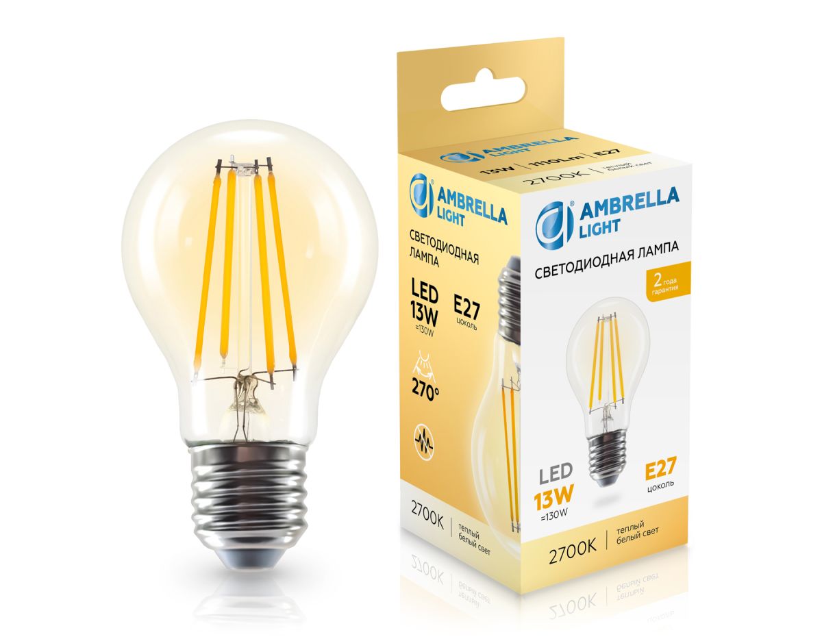 филаментная светодиодная лампа ambrella light bulbing e27 13w 2700k 601313
