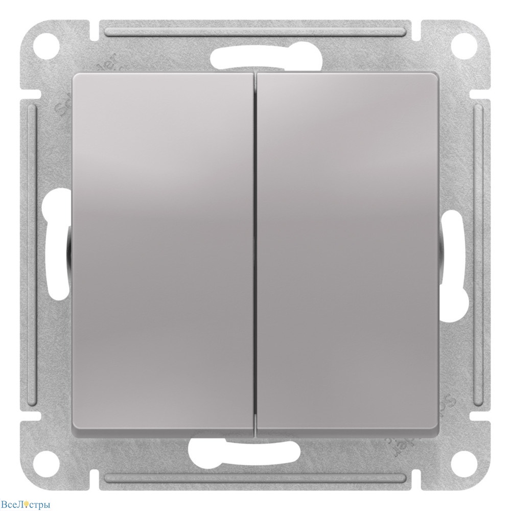 переключатель 2-клавишный перекрестный, 2 x сх. 7, 10ах, systeme electric atlasdesign алюминий atn000373