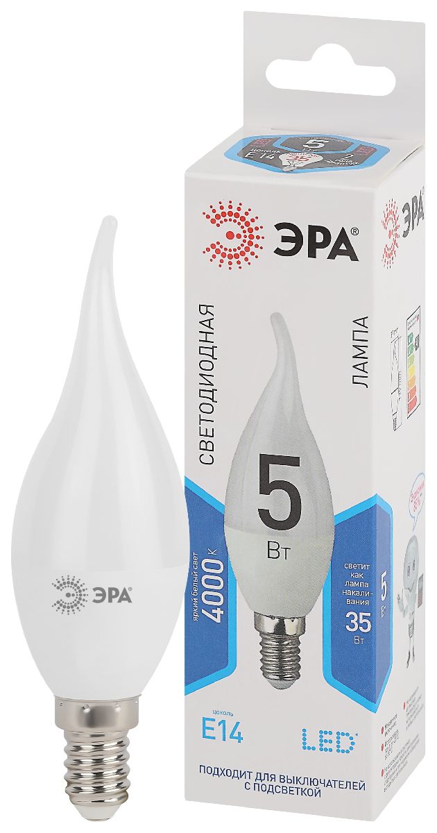 лампа светодиодная эра e14 5w 4000k led bxs-5w-840-e14 б0027968
