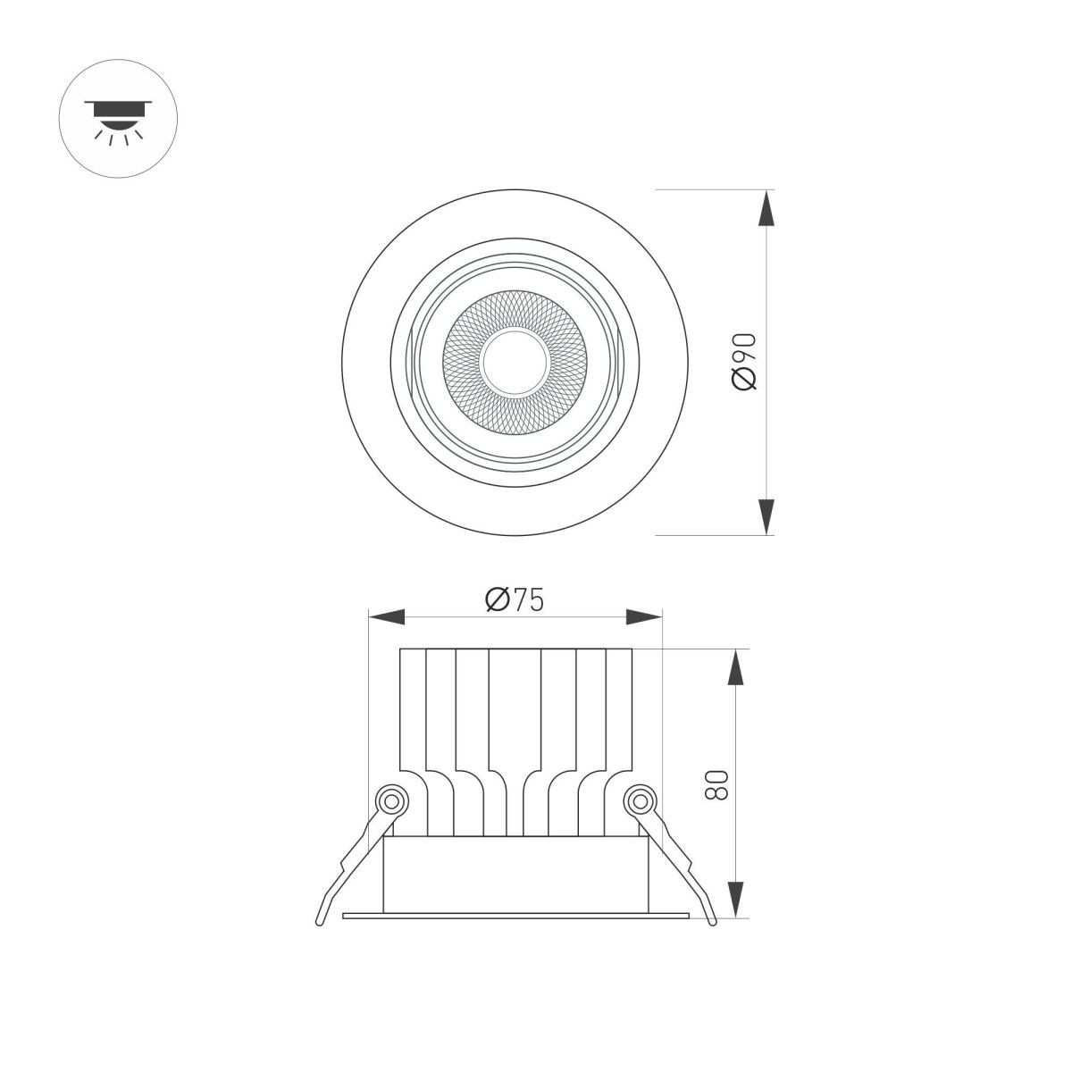 встраиваемый светильник arlight ms-vortex-built-r90-12w day4000 (wh-wh, 40 deg, 230v) 057758