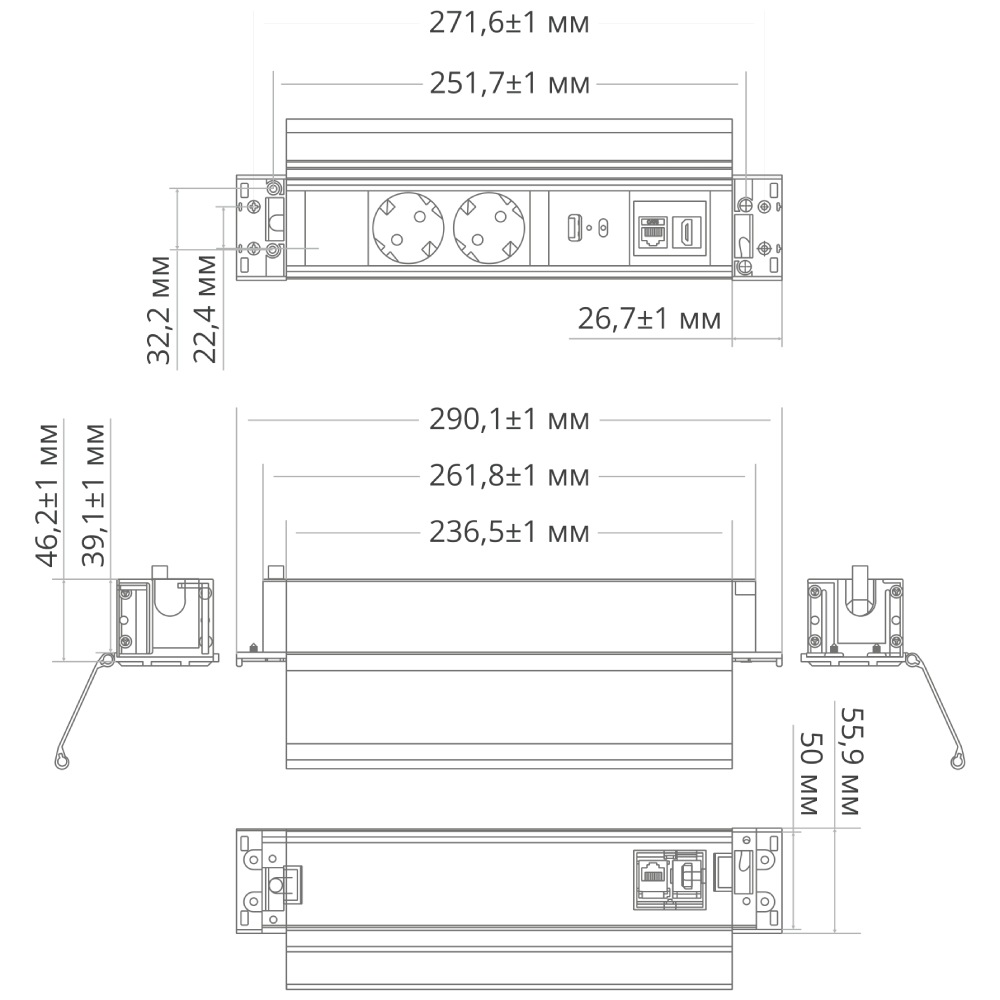 блок розеток 41t (2 секции, usb + type c + rj45 + hdmi) mebax 00-00002594
